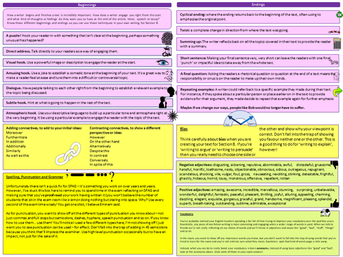 Edexcel 2.0 English Language Paper 1 Section B Knowledge Organiser ...