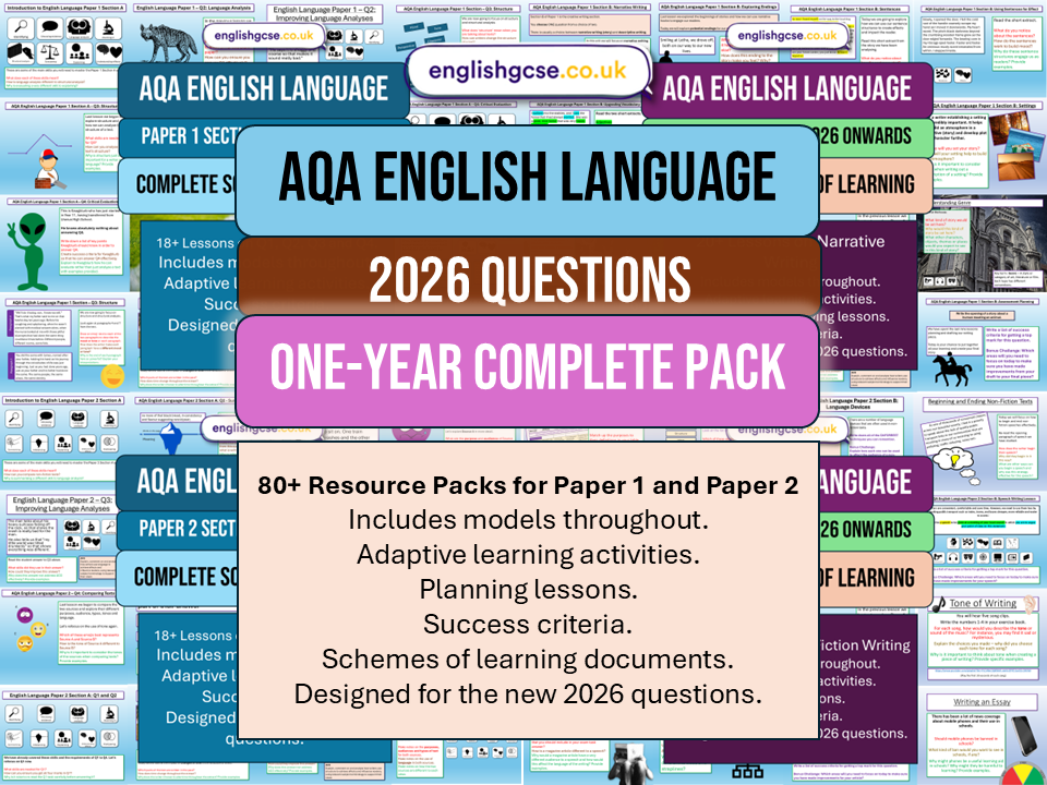 Language Science Paper 1 Year AQA English Language Papers 1 and 2 2026 Complete Pack ...