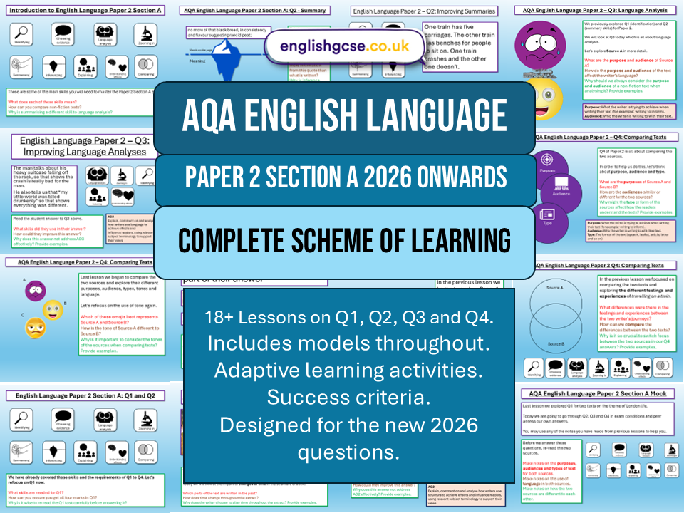 1 Year AQA English Language Papers 1 and 2 2026 Complete Pack ...