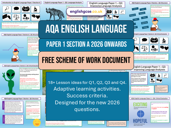 AQA English Language Paper 1 Section A 2026 Scheme of Work Document ...