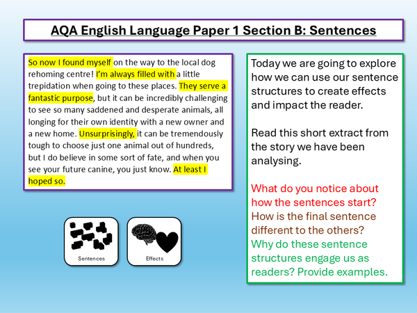 Q5 Creative Writing Examples AQA English Language Paper 1 Q5/Section B Creative Writing Sentences 2 ...